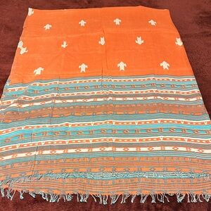 Roots Coral and Teal Patterned Fabric